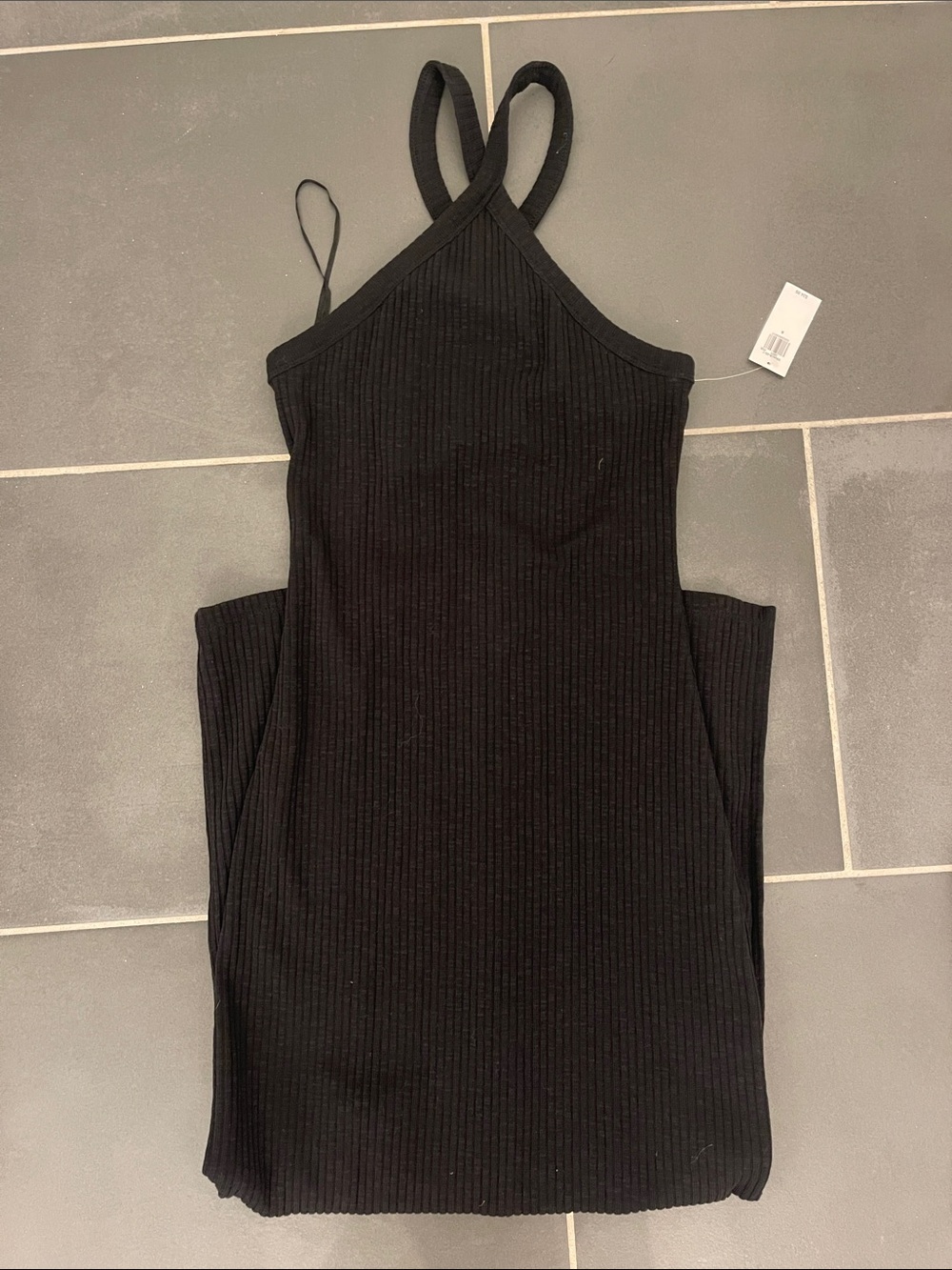Black Ribbed Criss Cross Halter